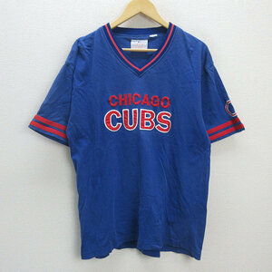 Q■Reebok MLBシカゴ カブス/CHICAGO CUBSベースボールTシャツ■青【メンズXL】MENS/52【中古】