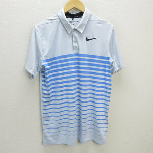 G■ナイキ/NIKE GOLF 半袖ドライポロシャツ/ボーダー【M】水色/men's/60【中古】■