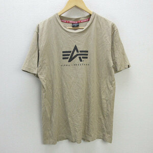 G■アルファ/ALPHA INDUSTRIES ロゴプリントTシャツ【L】ベージュ/men's/90【中古】■