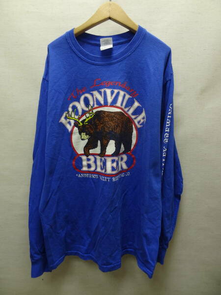 全国送料無料 USA アメリカ古着 メンズ 青色 BOONVILLE BEER ベアープリント 長袖Tシャツ M