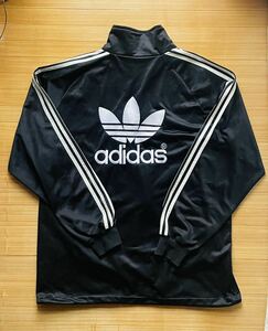 古着 adidasアディダス 黒 ジャージ トラックジャケット デカロゴ