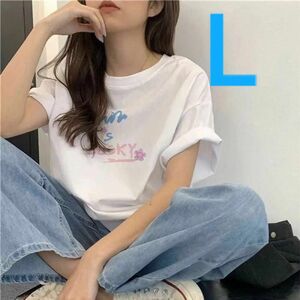 桜プリントがかわいい英字カッコイイ春夏ロゴ入りTシャツ韓国ファッション 半袖Tシャツレディースキッズ