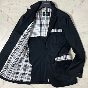 極美品★ BURBERRY BLACK LABEL 極上ストレッチ テーラードジャケット ノバチェック 背抜き 高級感◎ 黒 バーバリーブラックレーベル