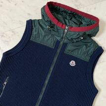 極美品☆ MONCLER モンクレール ニット 切替 ベスト パーカー フード Mサイズ ウール Wジップ MAGLIONE TRICOT GILET K2 ネイビー カーキ_画像4