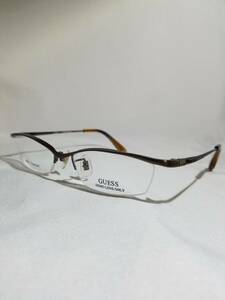 未使用 眼鏡 メガネフレーム GUESS GU8039 ABRN 2Mチタン 金属フレーム ナイロール ハーフリム 男性 女性 53口18-140 Z-1