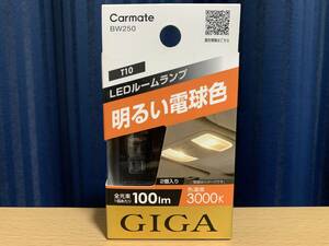 カーメイト 車用 LED ルームランプ GIGA 明るい電球色 T10 3000K 100lm 2個入り BW250 新品