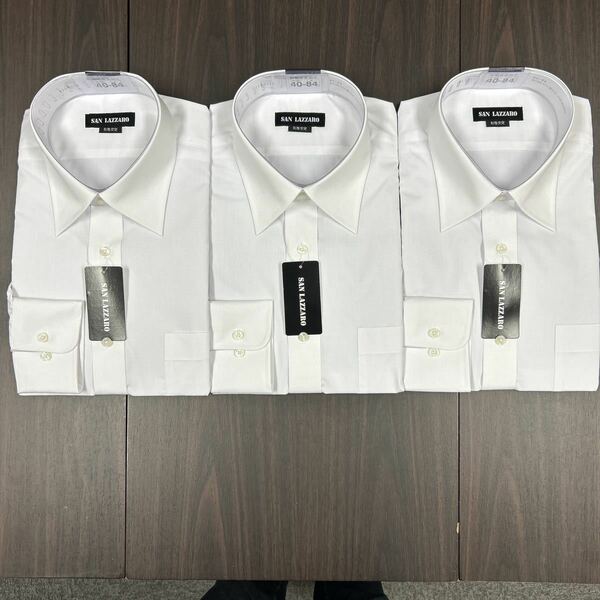3枚セット白無地ドレスシャツ39-80+ハンカチ1枚