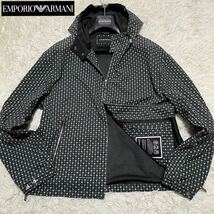 極美品/XLサイズ●エンポリオ アルマーニ ナイロン パーカー ジャケット マウンテン EMPORIO ARMANI ダブルジップ 撥水効果 星総柄 銀金具_画像1