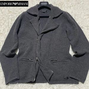 エンポリオアルマーニ『極暖カシミヤ×アンゴラ』ニット ジャケット ライダース EMPORIO ARMANI Lサイズ ブルゾン ダブルジップ カシミア