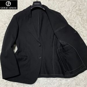 現行/未使用級●XL ジョルジオアルマーニ テーラードジャケット GIORGIO ARMANI ブレザー 刻印ボタン 黒ラベル 編み込みニット 54 ブラック