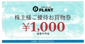 PLANT　プラント　株主優待券　2,000円分　2024/5/31