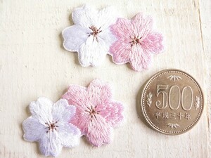 ワッペン　サクラ　アイロンワッペン　ミニミニ　お花　さくら　桜　白&ピンク　2枚セット　(2)　　#724