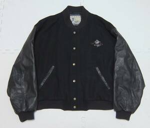 90s 浮世絵タグ KENZO ケンゾー 袖革 スタジャン 黒 フリーサイズ ビンテージ ヴィンテージ ジャケット