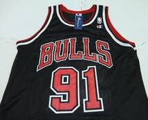 デッドストック 90s チャンピオン NBA シカゴブルズ ロッドマン タンクトップ 黒 44 メンズ Champion BULLS RODMAN 未使用品_画像3