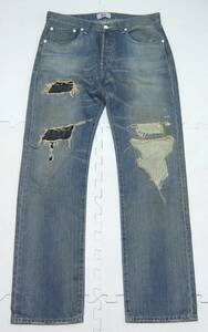 2008年 Levi's 08501-01 501 ダメージリペア加工 デニムパンツ 青 32 ボタンフライ リーバイス