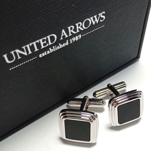 【uac190】UNITED ARROWS ユナイテッドアローズ  カフス カフリンクス シルバー×黒ブラック オニキス 定価9,900円の画像1