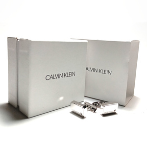 【ckc414】新品　CALVIN KLEIN カルバンクライン　カフス　カフリンクス　ミラー　シルバー　クリアストーン