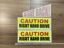 注意 CAUTION RIGHT HAND DRIVE STAY BACK! セキュリティ ステッカー 3枚セット_画像1