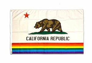 ◆送料無料◆【CALIFORNIA・カリフォルニア レインボー】※《アメリカン フラッグ／900×1520mm》　アメリカン雑貨　旗