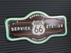 【ROUTE66・SERVICE STATION／ルート66 ネオン】※《エンボスメタルサイン》 アメリカン雑貨　エンボス看板　ブリキ看板　32