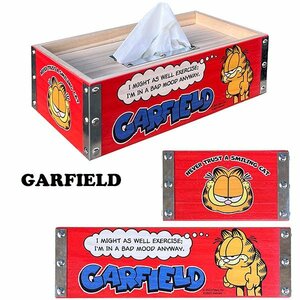 【GARFIELD・ガーフィールド】※《ウッドティッシュボックス》木製　ティッシュケース　アメリカン雑貨