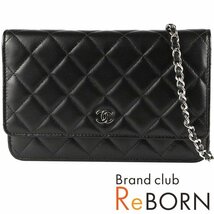 【良品 - 綺麗】シャネル/CHANEL　新型 マトラッセ チェーンウォレット　ラムスキン　ブラック×シルバー金具　AP0250　28番台_画像1