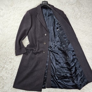 美品!カシミヤ100×へリンボーン!アルマーニコレッツォーニ/ARMANI COLLEZIONI 超ロングチェスターコート ネイビー 紺 50/L-XL ビジネス