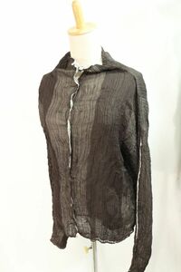 【Used】ISSEY MIYAKE イッセイミヤケ 日本製 オールド プリーツトップス バイカラー シワ加工シャツ アーカイブ 古着 茶 M ■ET24A0130