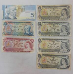 カナダ旧紙幣　CAD 16カナダ旧ドル分 計7枚　カナダ Canada海外旧紙幣 外国旧紙幣　お安くどうぞ