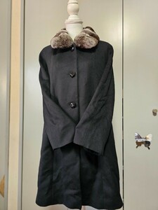 美品【カシミヤコート】Zelal 元町 ゼラール 襟毛皮ファー カシミヤ（55％）＆シルク（45％） ロングコート 11号　黒