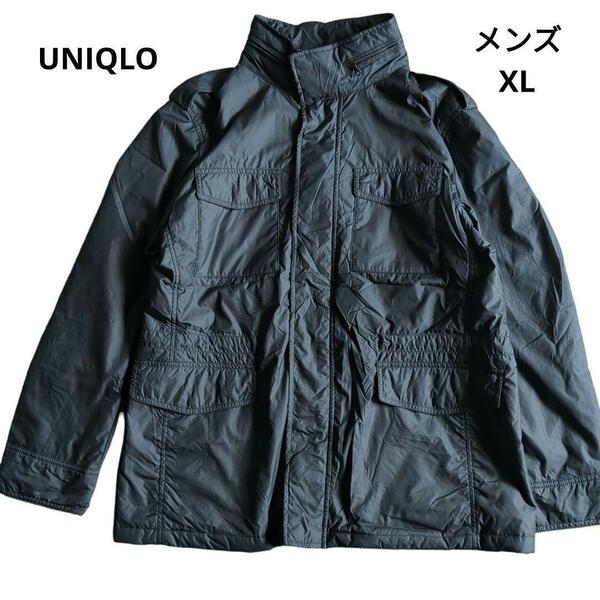 【送料無料】UNIQLO ユニクロ 中綿ジャケット ジャンパーフード2WAY メンズ 紺 ネイビー XL