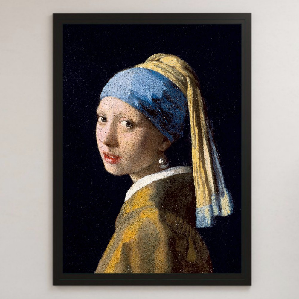 La fille de Vermeer avec une boucle d’oreille en perle Peinture Art Affiche brillante A3 Bar Café Classique Intérieur Femme Peinture Portrait Fille dans un turban bleu, résidence, intérieur, autres