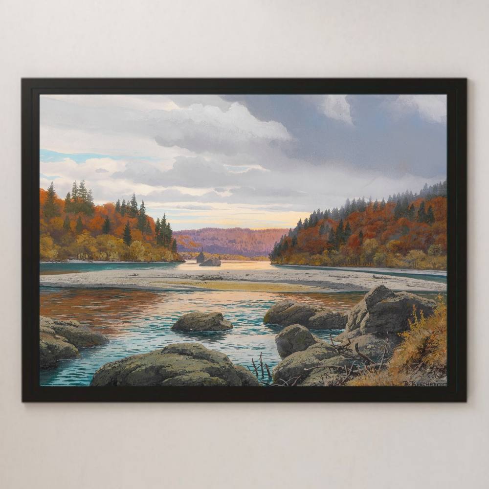 Reschreiter Bavaria in Spring, Isar River Painting Art Glossy Poster A3 Landscape Painting Germany Austria Mountain Climbing Tourism Travel Scenic Spot, residence, interior, others
