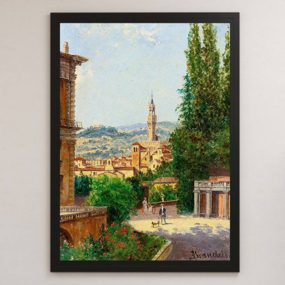 Vue du Palazzo Vecchio depuis les jardins de Boboli Peinture Art Affiche brillante A3 Café Classique Intérieur Paysage Peinture Italie Florence, Logement, intérieur, autres