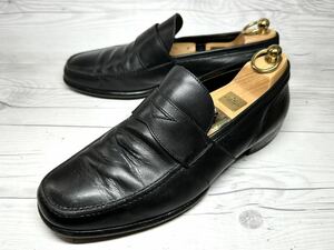 【即決】Ermenegildo Zegna 8 26.5cm程度 エルメネジルドゼニアメンズ コインローファー 黒 ブラック 革靴 本革 レザー ビジネスシューズ 