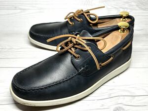 【即決】Clarks メンズ 25.5cm UK7 クラークス デッキシューズ ネイビー スリッポン 革靴 くつ 靴 本革 カジュアル