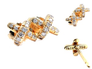  превосходный товар TIFFANY Tiffany K18 YG Gold Cross стежок бриллиант серьги 22P diamond 750 стандартный 