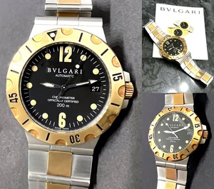 美品　国内正規　BVLGARI　ブルガリ　ディアゴノ　スクーバ　K18 YG　ベルト　クロノメーター　ブラック　自動巻き　時計　メンズ　純正