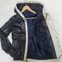 【即決有】MARC JACOBS/マークジェイコブス L相当48 本革羊革 フード 2wayラムレザージャケット/パーカー/ライダース ブラックカラー_画像5