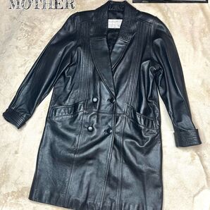 美品★ HARAJUKU MOTHER ハラジュクマザー ラムレザー 本革レザー ロングコート 黒 ブラック アウター ダブル