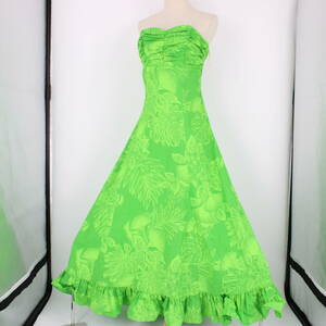 [ free shipping ][ hula dance for costume Hawaii made ] vivid green frill attaching Hawaiian dress One-piece off shoruohia ref a pattern etc. .