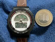 CASIO カシオ 腕時計 電池交換済 ワールドタイム 時刻合わせ不明 裏蓋ネジ欠品 稼働ジャンク AW-210 junk world time digital men's watch_画像1