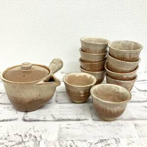 【A】天龍　急須　茶器セット　湯呑　10客　煎茶道具　詳細不明　長期保管品　和食器　骨董　萩焼？　湯冷まし　横手急須【63】