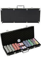 値下げ1986 カジノチップ 500枚 ブラックケース トランプ付き 鍵&ボタン付き ポーカーセット ポーカーチップ_画像1