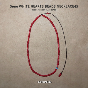 大人気!! 45cm-5mmホワイトハーツビーズ ネックレス45-ディープレッド/ライトブルー /5mmWHITE HEARTS BEADS NECKLACE45-D.RED/LT.BLUE