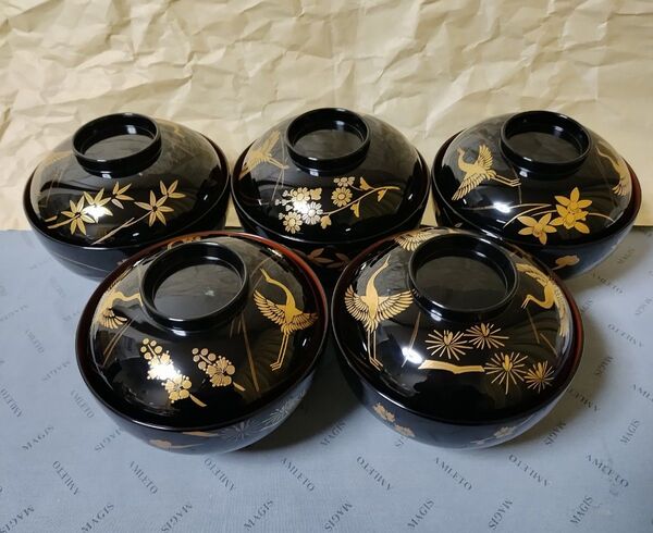石川のうるし椀 蒔絵麗沢 吉祥文絵変わり蒔絵 人間国宝 大場松魚 寺井直次 両氏監修