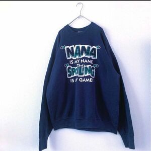 フルーツオブザルーム スウェット プリント XL 紺 90s トレーナー 古着 ビンテージ