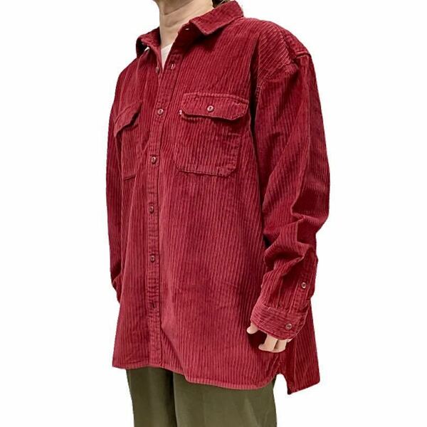 新品 Levi's リーバイス Jackson Worker Corduroy ヘビーウエイト 太畝コーデュロイ ビッグシャツ 赤 XXL(3L)表記 日本サイズXXXL(3XL,4L)