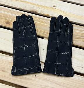  new goods unused * lady's tartan glove warm ram leather gloves w3