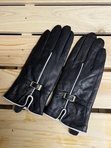  outlet * free shipping * new goods * leather gloves lady's * leather glove reverse side nappy simple black belt attaching small .S..